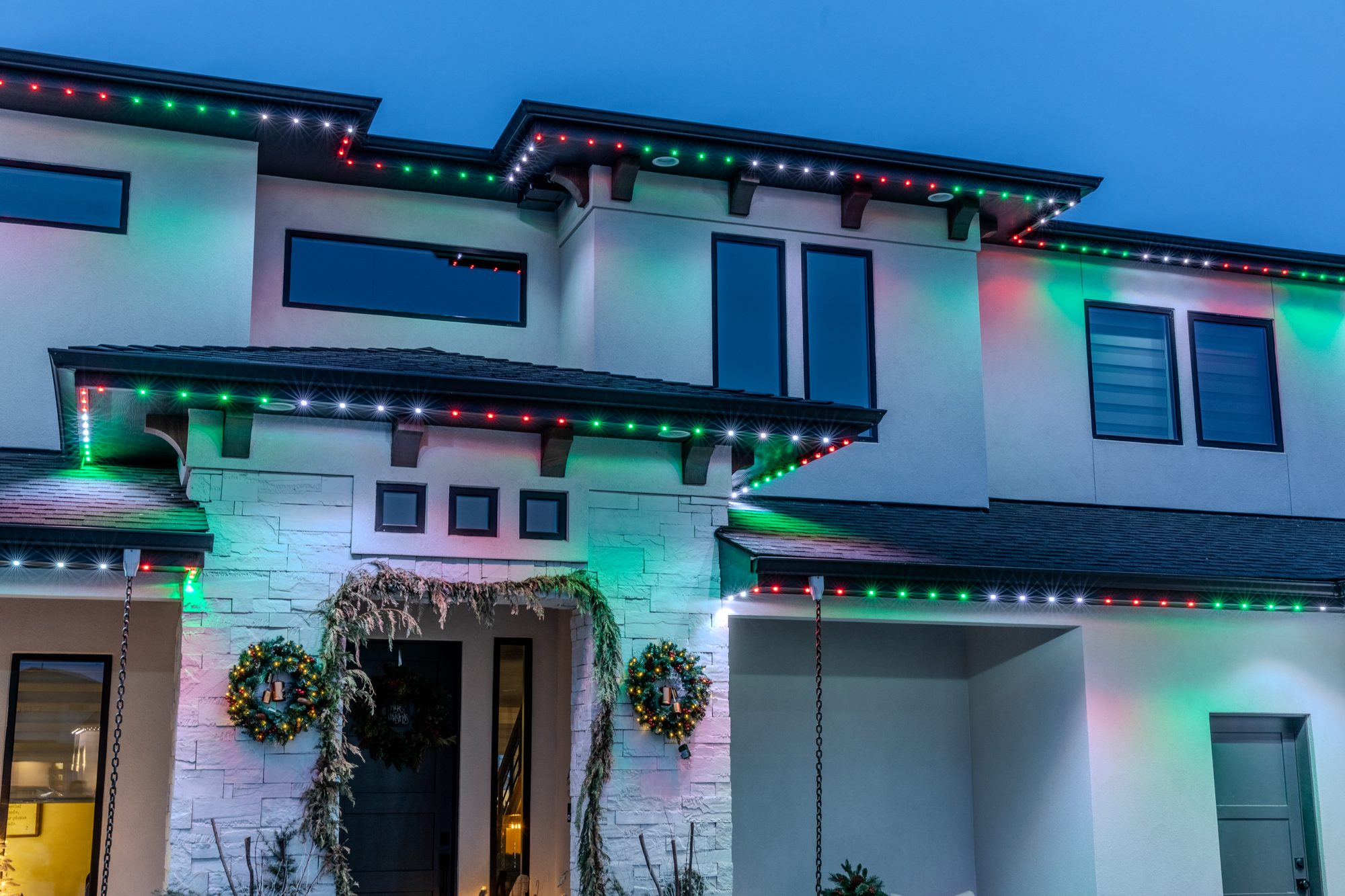 Holiday lighting on an Idaho home