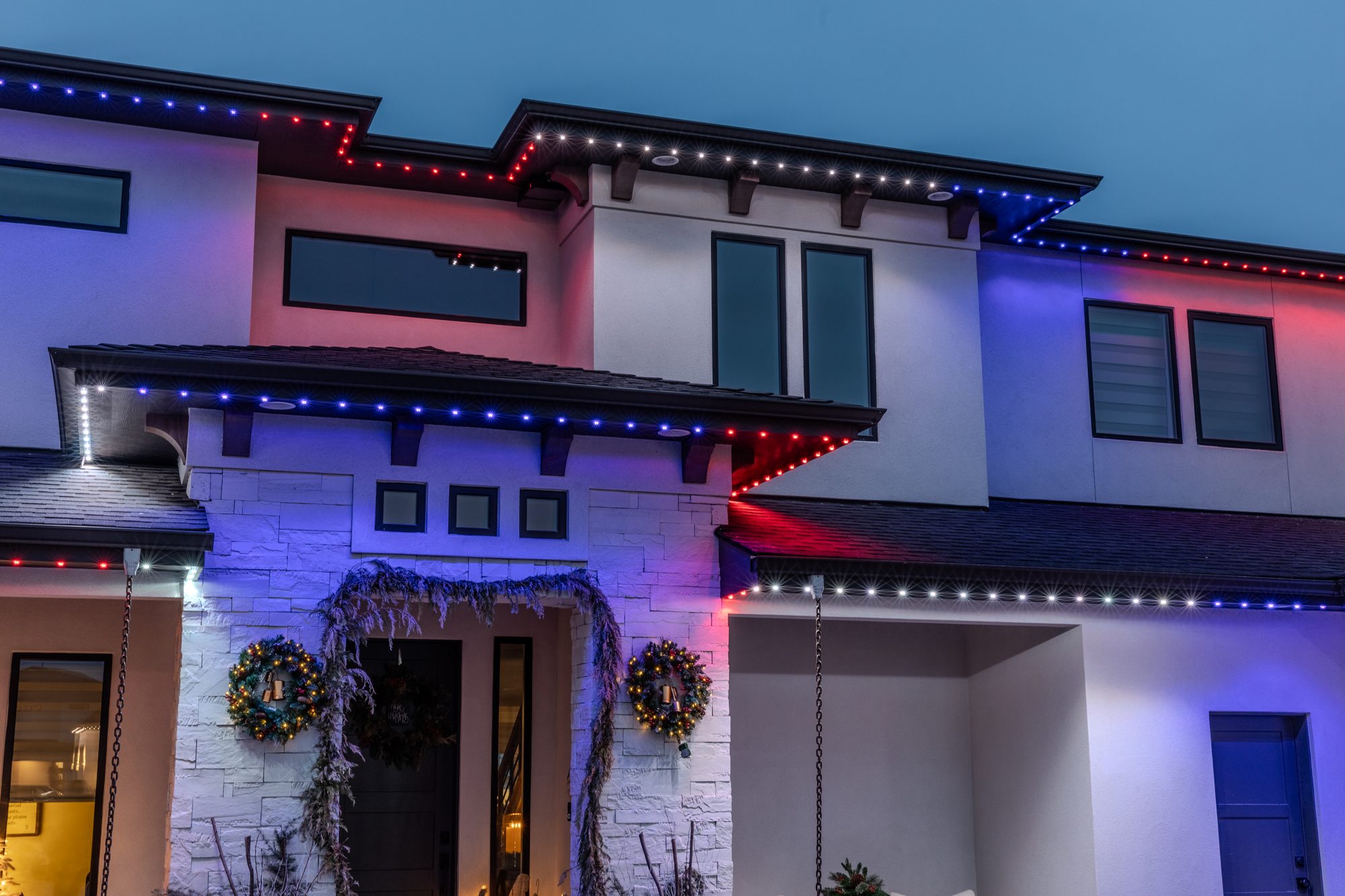Game Day lighting on an Idaho home